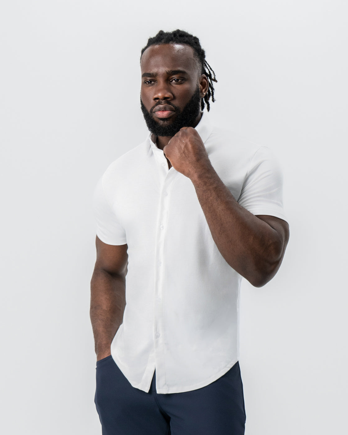 "The Kendric" White Pique Short Sleeve Button Down