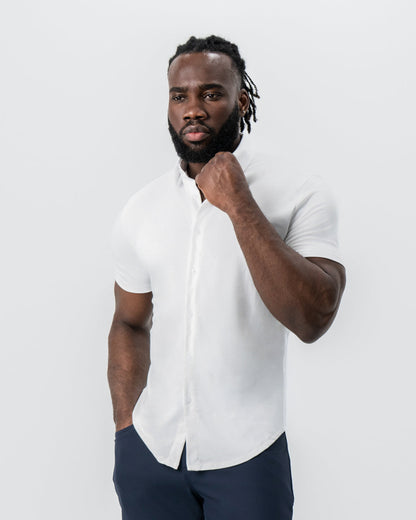 "The Kendric" White Pique Short Sleeve Button Down
