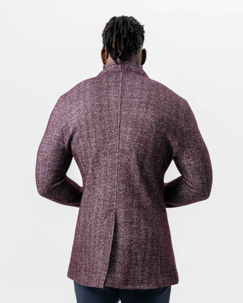 Maroon Herringbone Open Button Overcoat