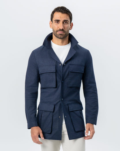Stretch Linen Field Jacket - Navy
