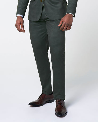 Athletic Fit Stretch Suit Pants - Army Green Microcheck