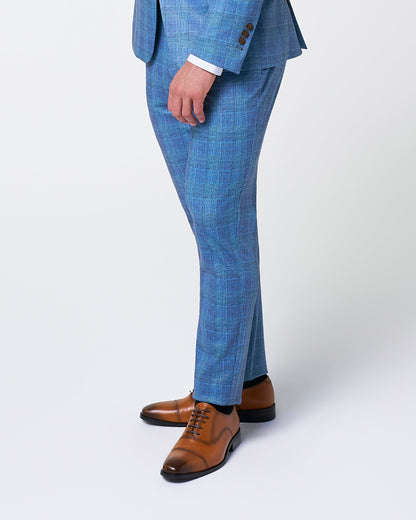 Brushed Tech Suit Pant - Electric Blue Plaid