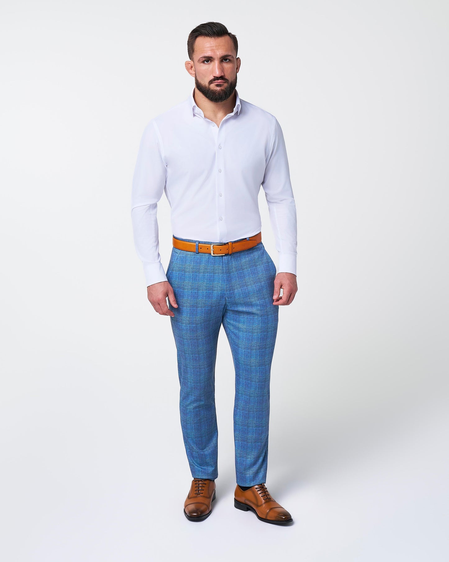 Brushed Tech Suit Pant - Electric Blue Plaid