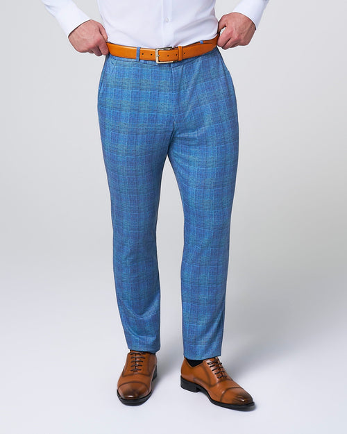 Brushed Tech Suit Pant - Electric Blue Plaid