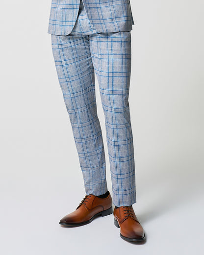Athletic Fit Stretch Suit Pants - Grey & Royal Blue Plaid