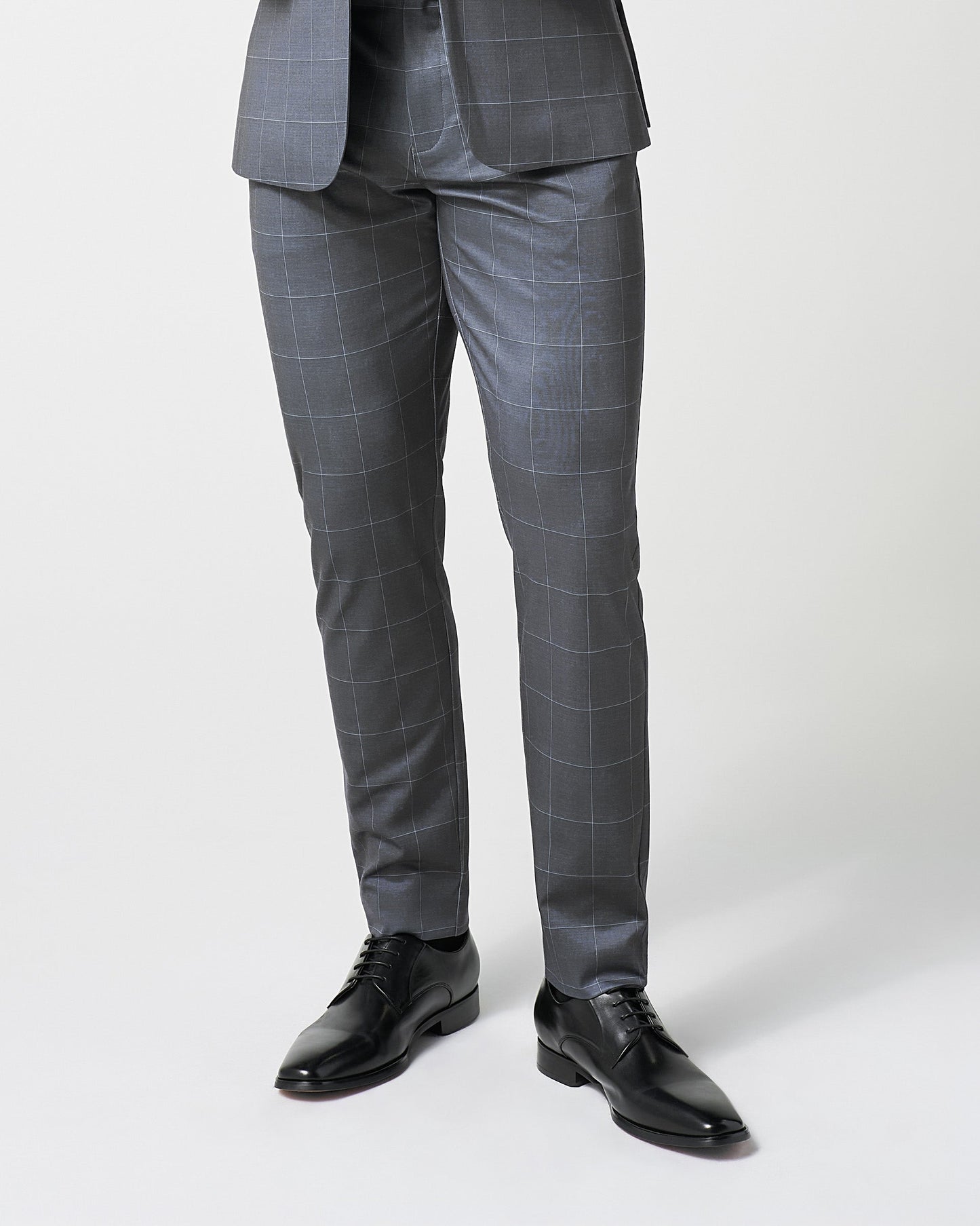 Athletic Fit Stretch Suit Pants - Grey and White Big Windowpane