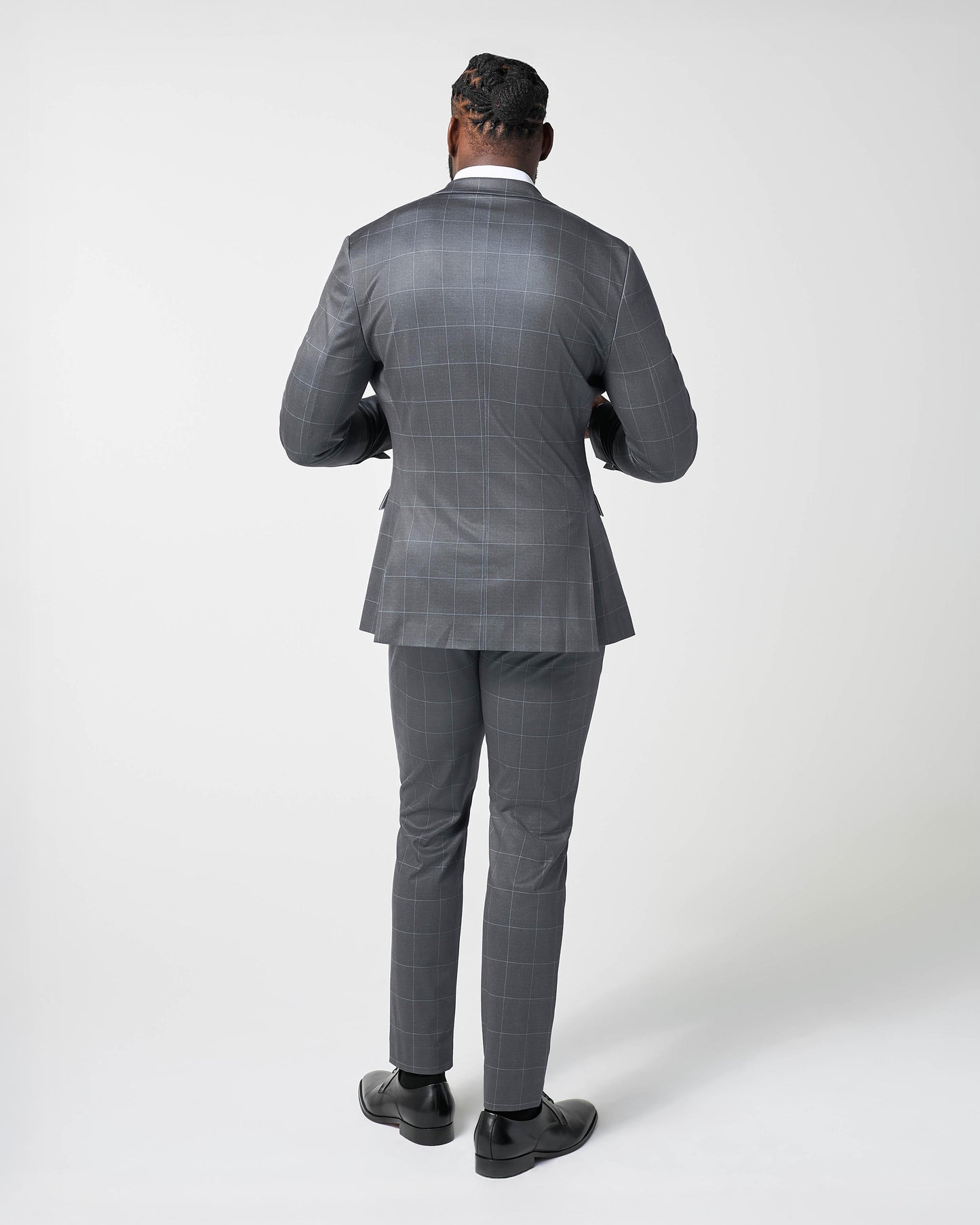 Athletic Fit Stretch Suit Pants - Grey and White Big Windowpane