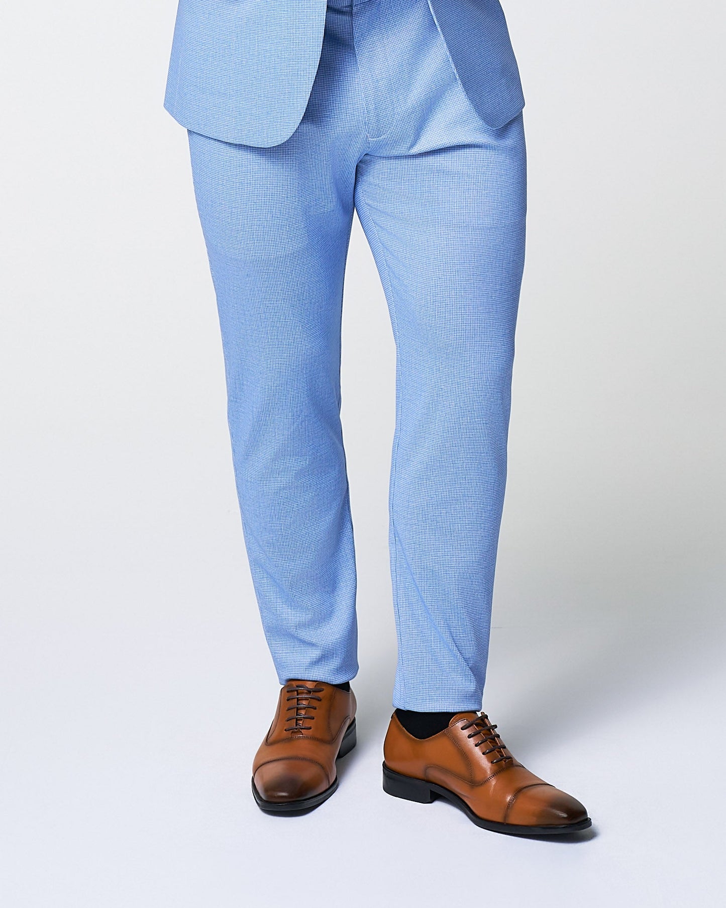 Athletic Fit Stretch Suit Pants - Light Blue Mini Houndstooth