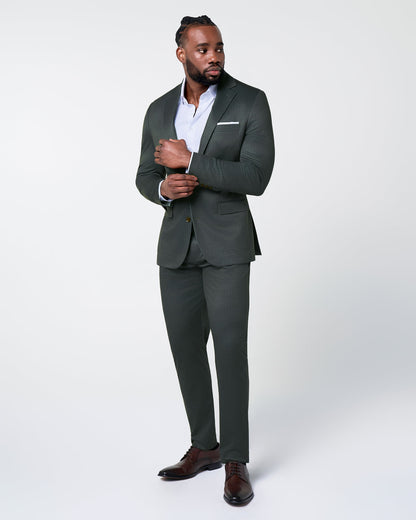 Athletic Fit Stretch Suit - Army Green Microcheck