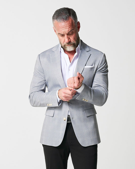 Athletic Fit Stretch Blazer - Ash Grey with White Plaid