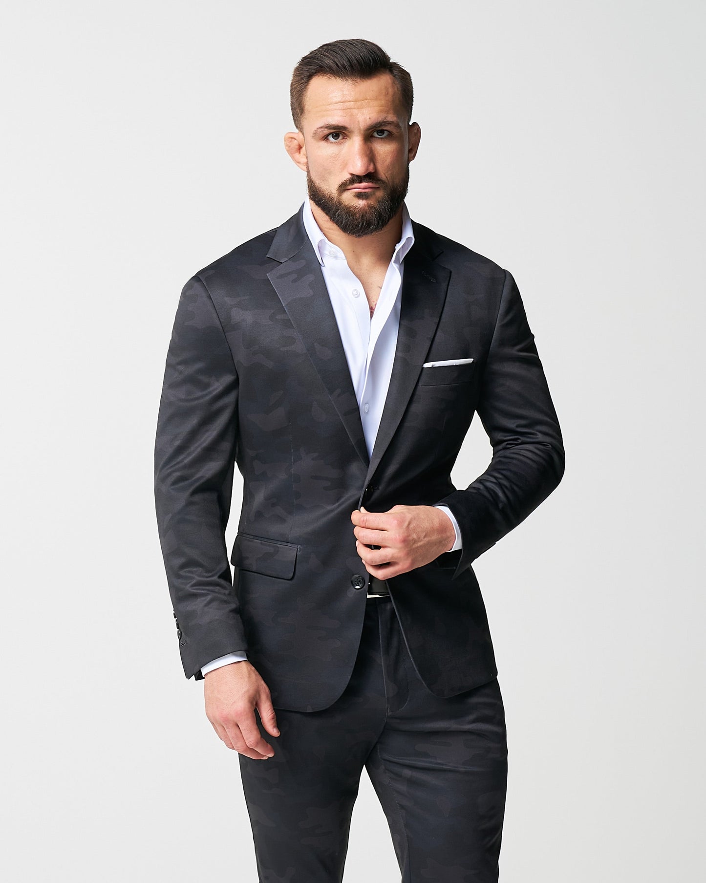 Athletic Fit Stretch Suit - Black and Grey Camo