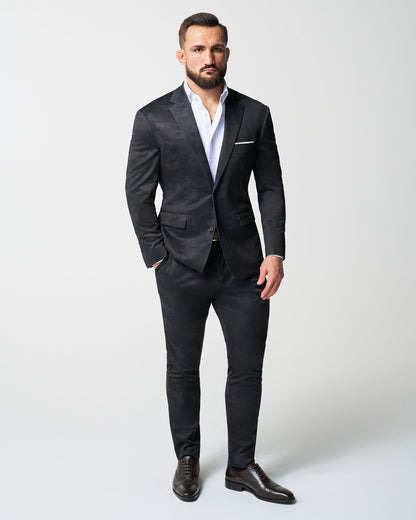 Athletic Fit Stretch Suit - Black and Grey Camo