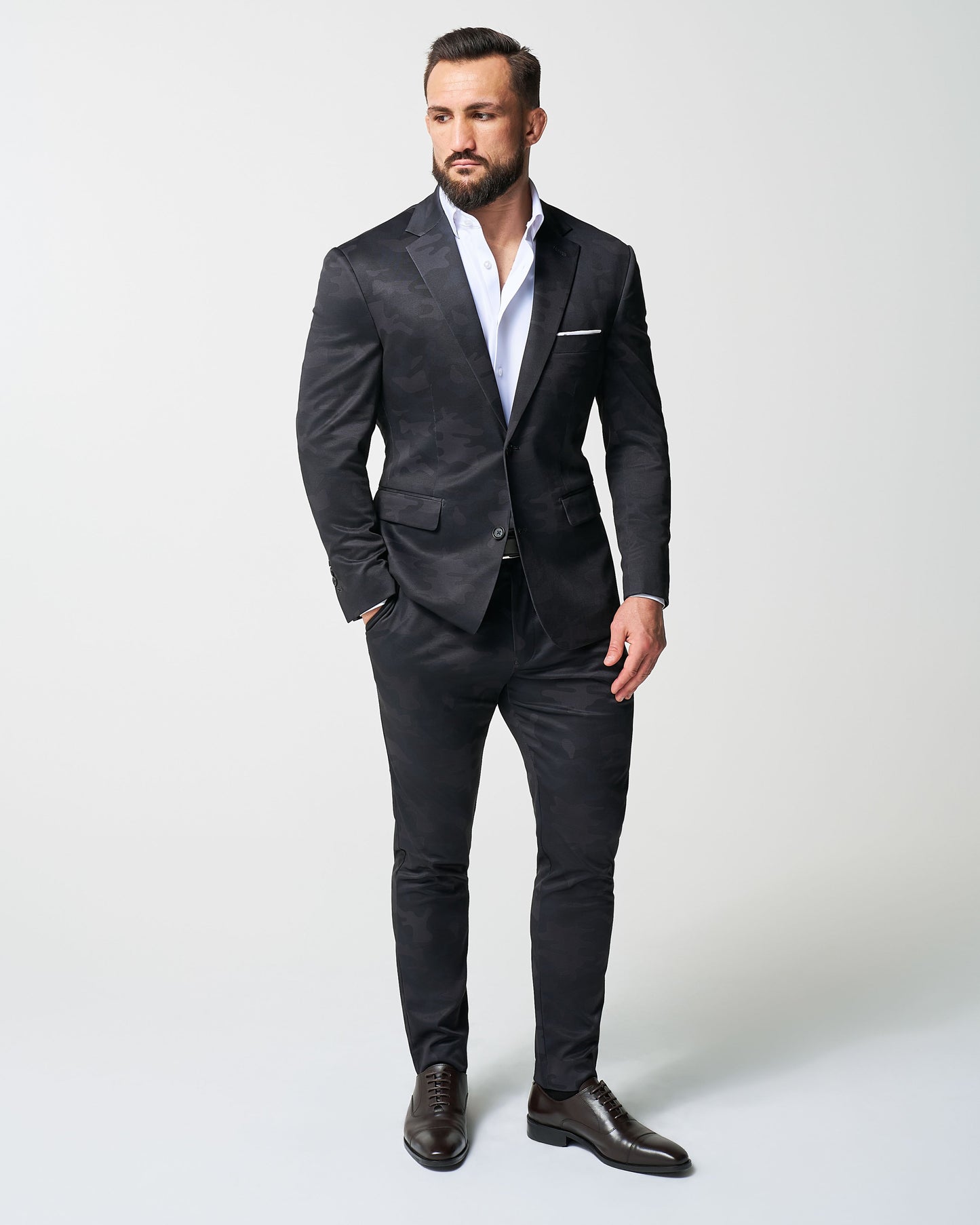 Athletic Fit Stretch Suit - Black and Grey Camo