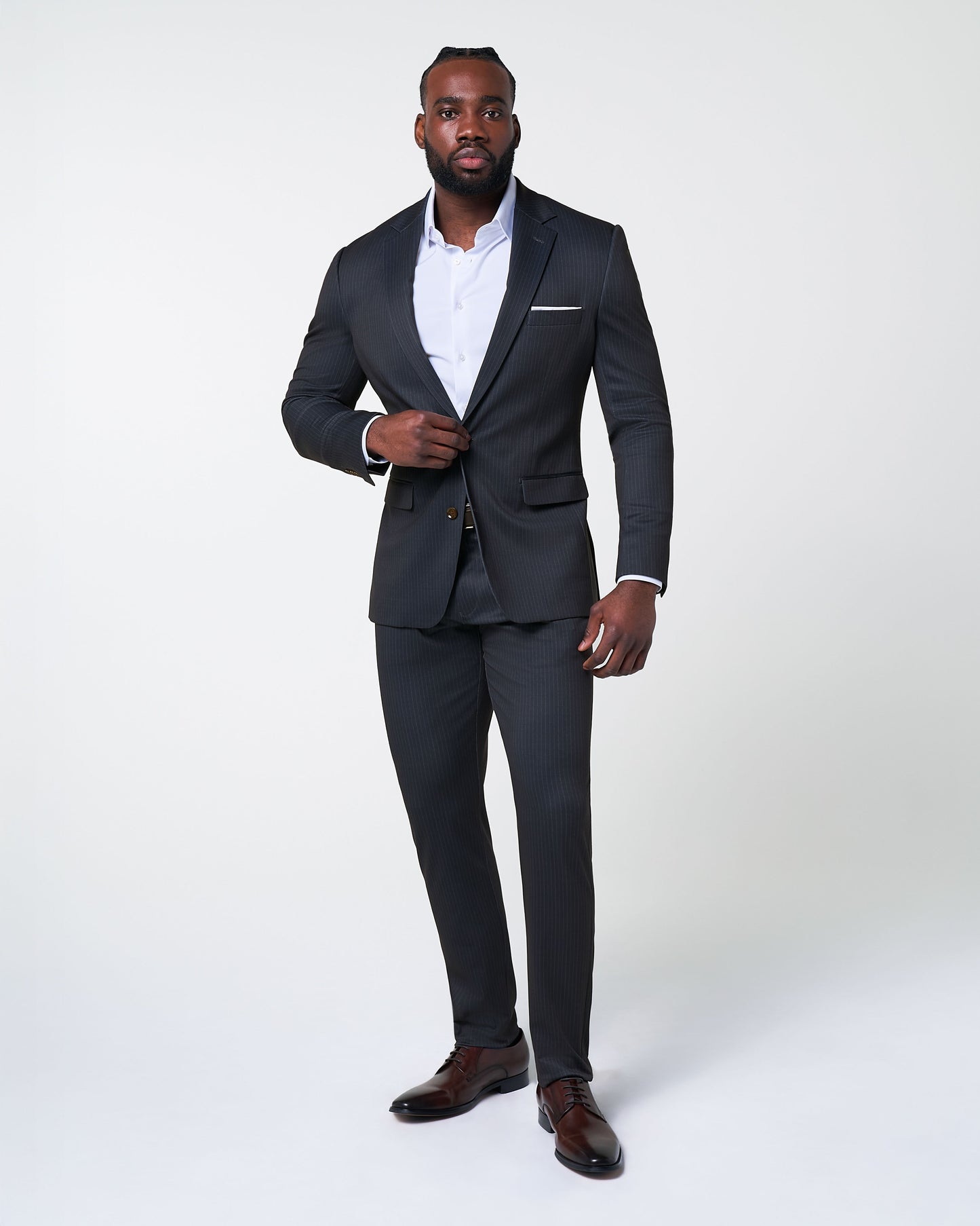 Athletic Fit Stretch Suit - Knit Black & Light Blue Pinstripe