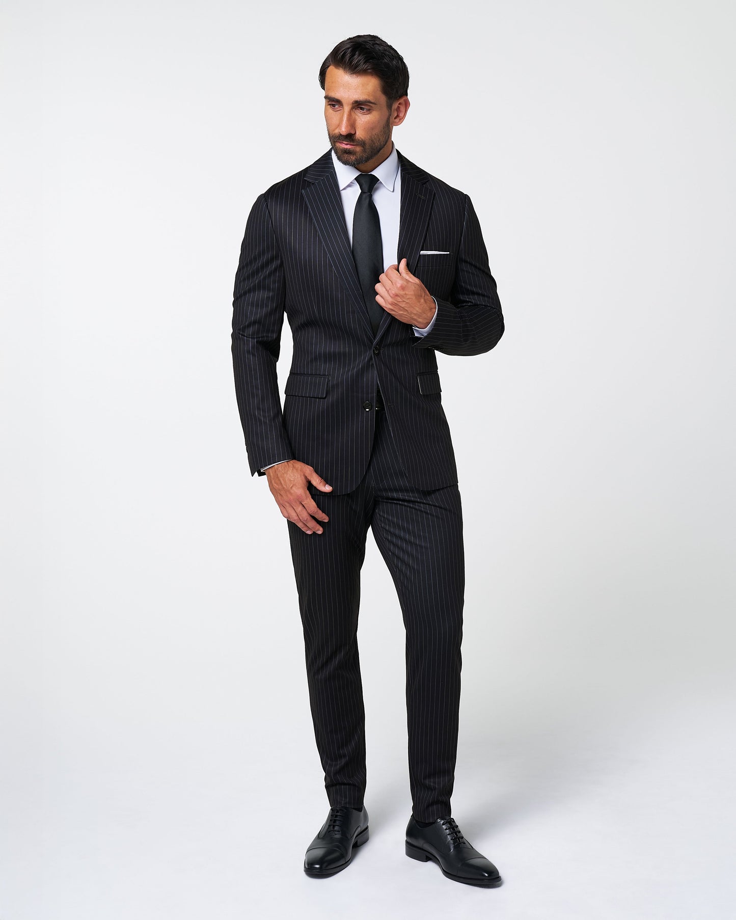 Athletic Fit Stretch Suit - Knit Black Chalk Stripe