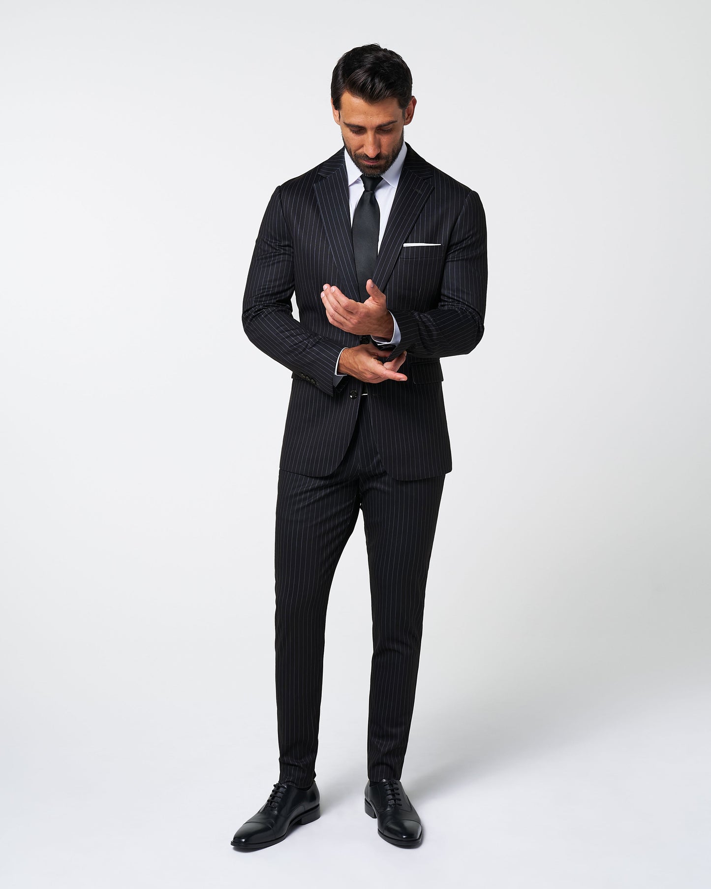 Athletic Fit Stretch Suit - Knit Black Chalk Stripe
