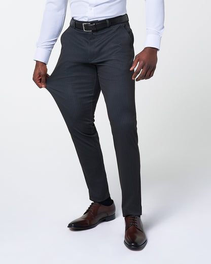 Athletic Fit Stretch Suit - Knit Black & Light Blue Pinstripe