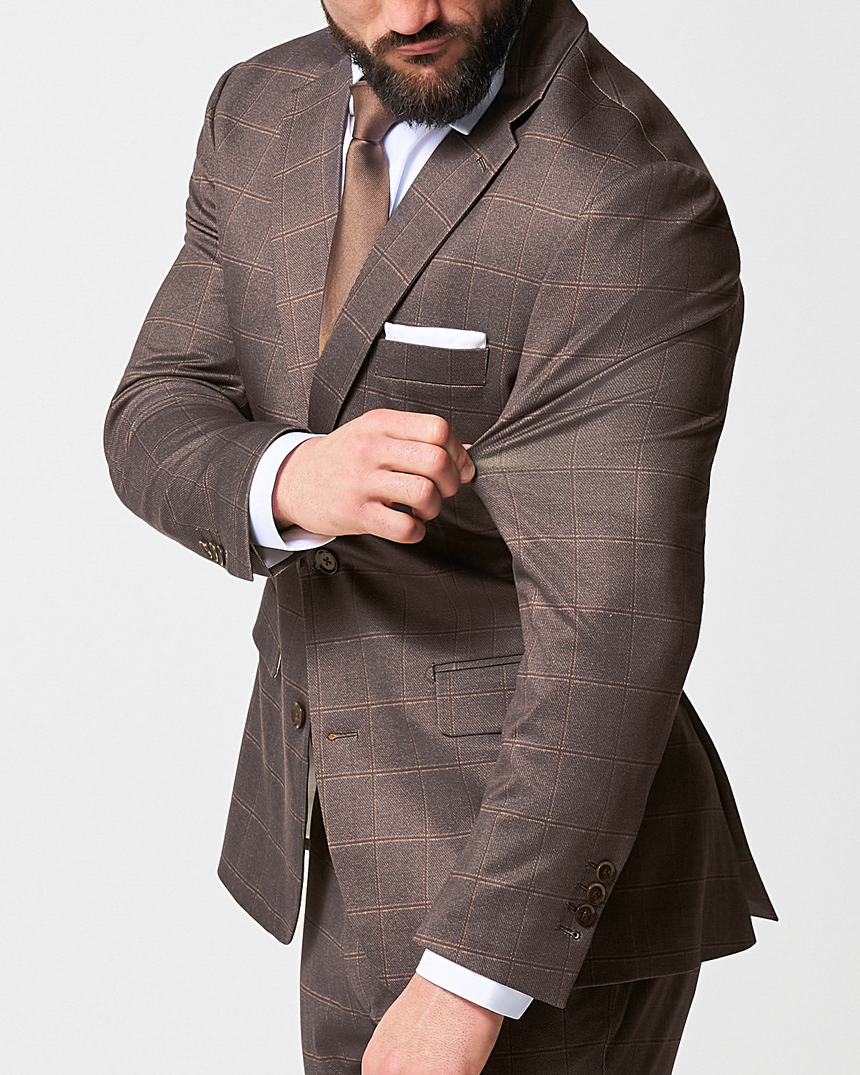 Athletic Fit Stretch Suit - Bronzed Brown Big Windowpane