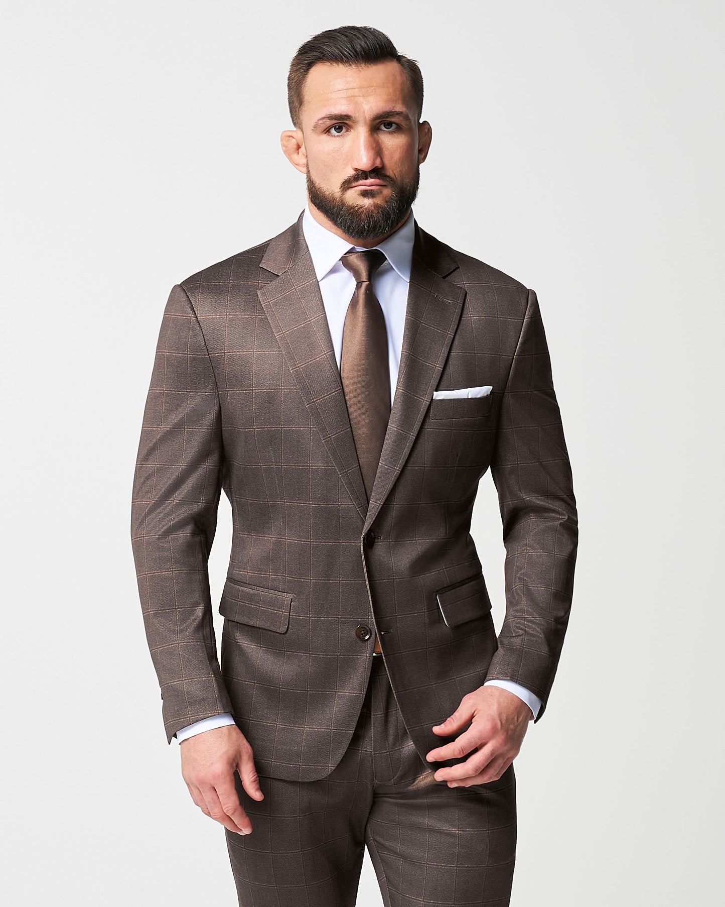 Athletic Fit Stretch Suit - Bronzed Brown Big Windowpane