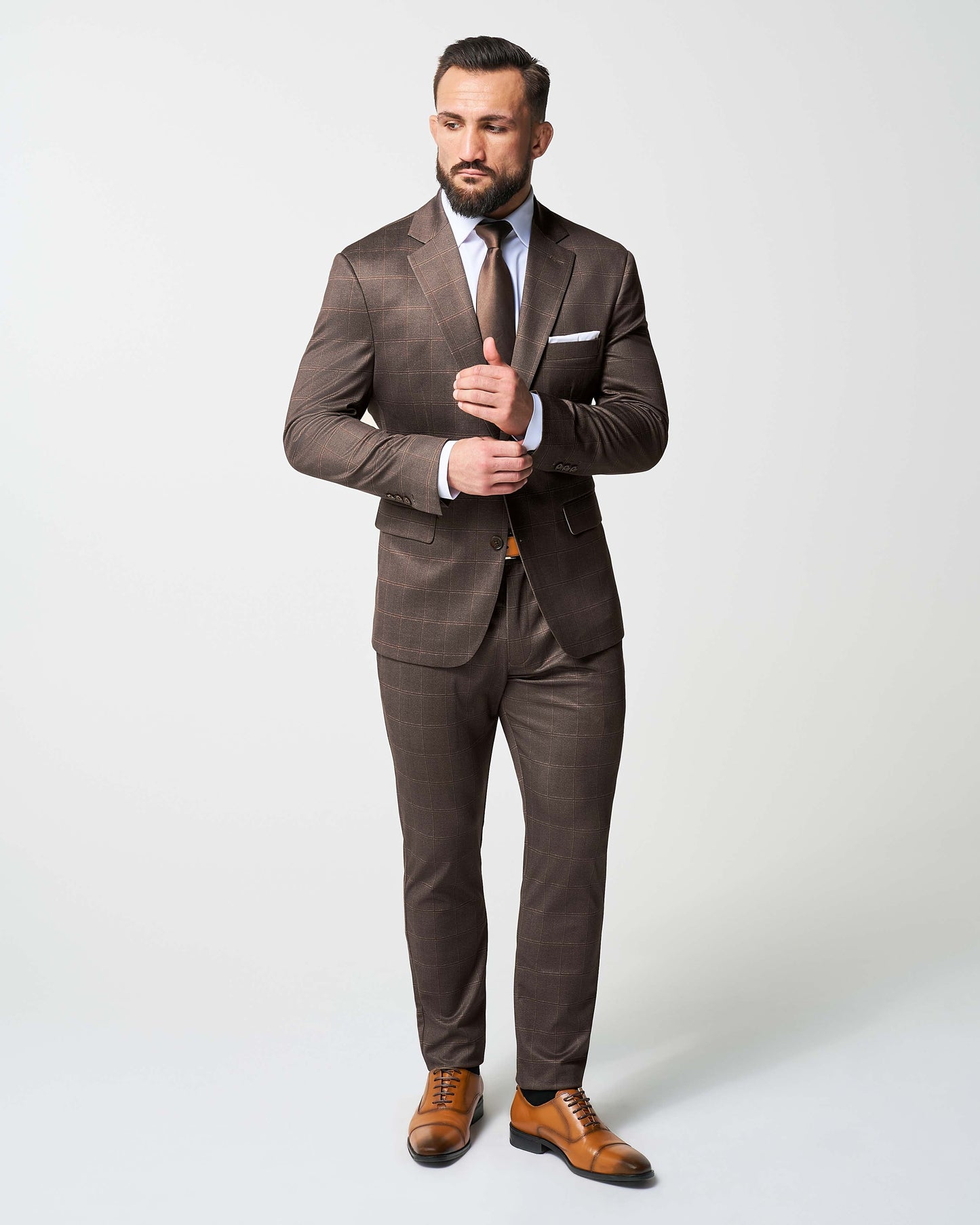 Athletic Fit Stretch Suit - Bronzed Brown Big Windowpane