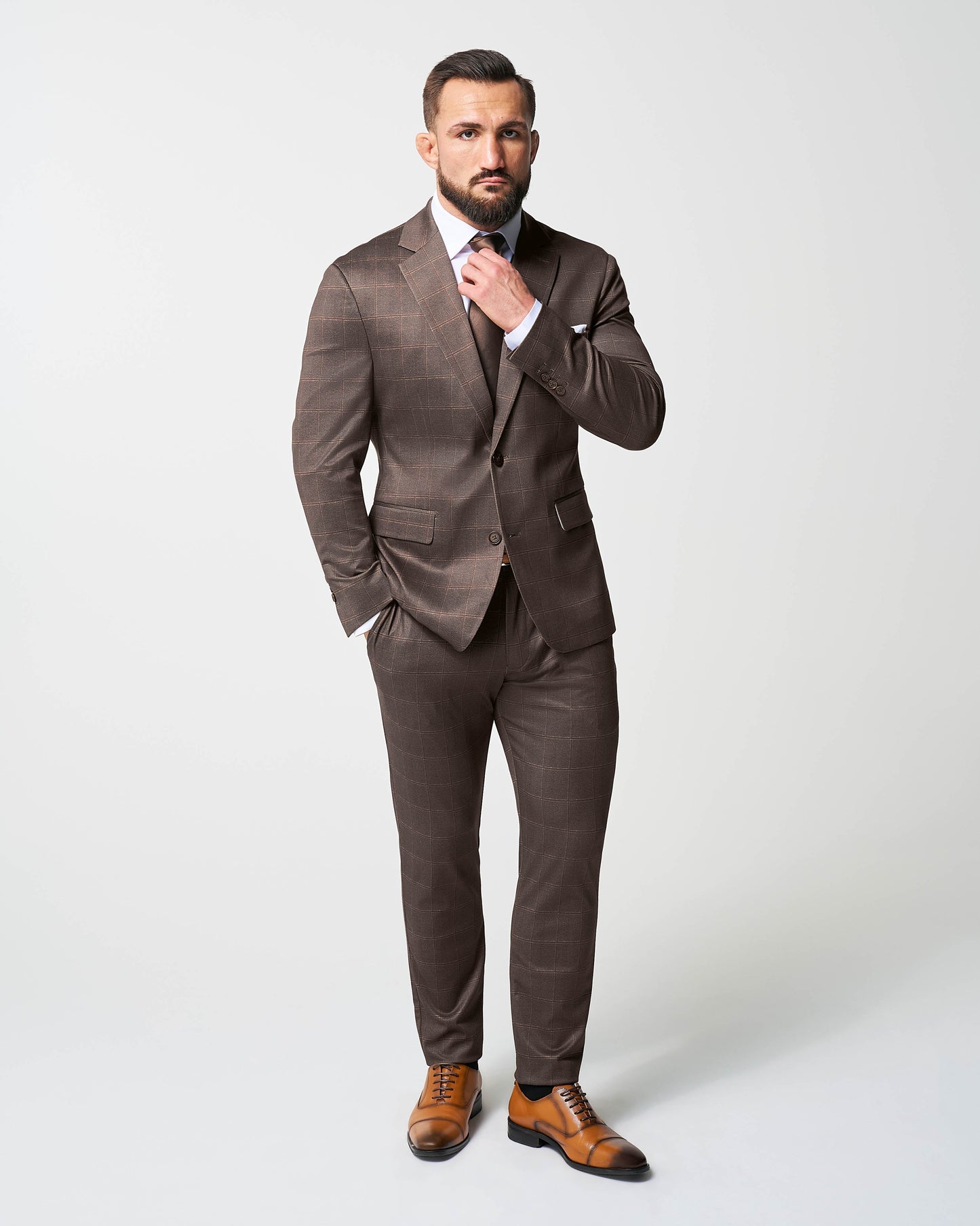Athletic Fit Stretch Suit - Bronzed Brown Big Windowpane