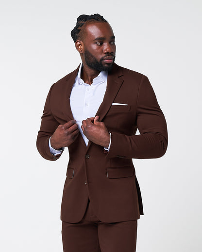 Athletic Fit Stretch Suit - Solid Brown