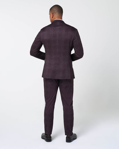 Athletic Fit Stretch Suit - Burgundy Big Plaid