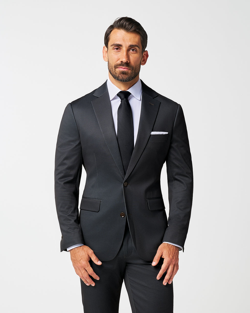 Athletic Fit Stretch Blazer - Charcoal Microcheck
