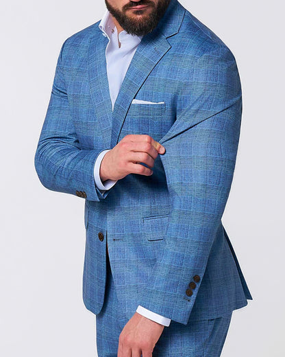 Athletic Fit Stretch Suit - Electric Blue Plaid