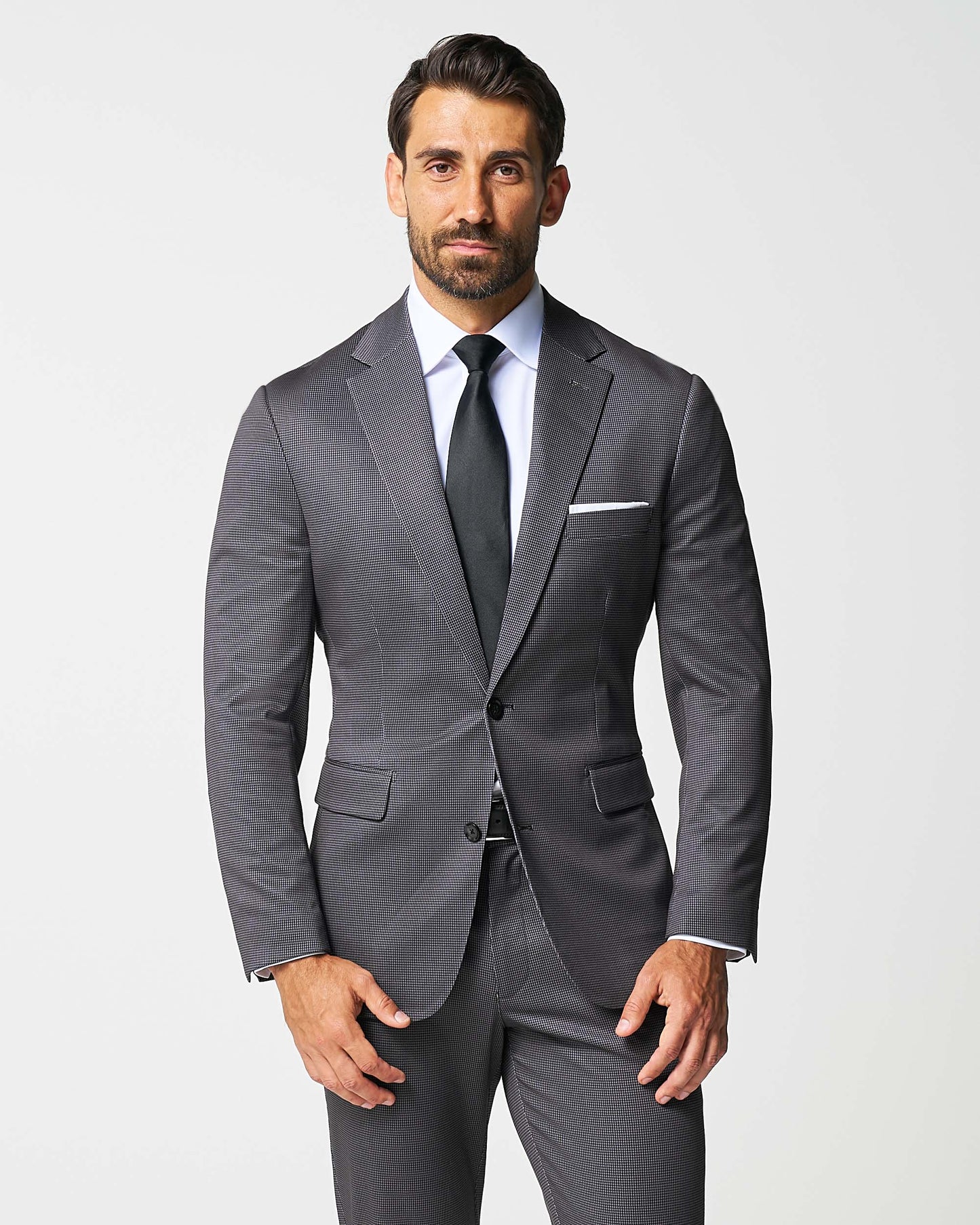 Athletic Fit Stretch Suit - Grey & Black Houndstooth