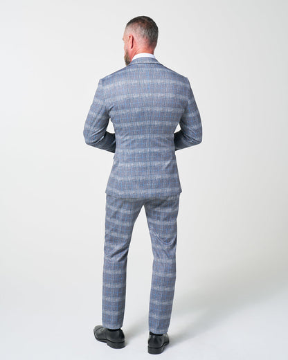 Athletic Fit Stretch Suit - Grey with Blue Plaid