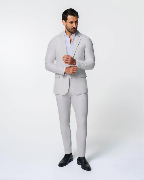 Athletic Fit Stretch Suit - Grey Seersucker
