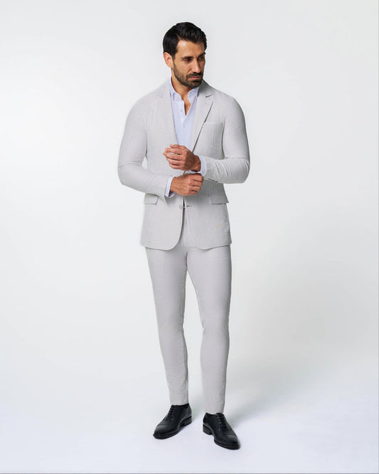 Athletic Fit Stretch Suit - Grey Seersucker