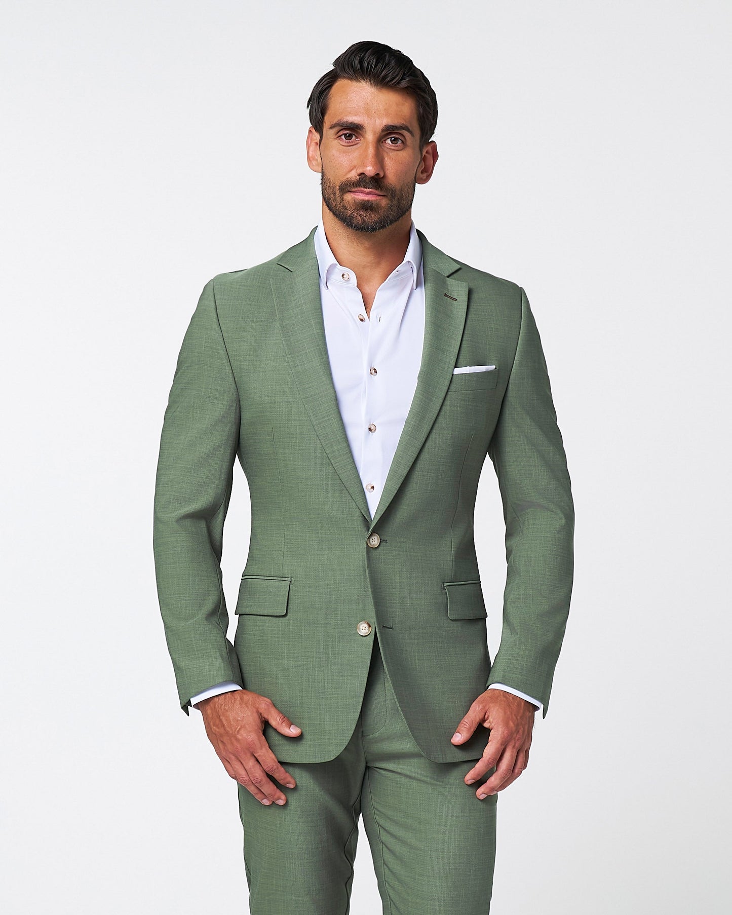 Athletic Fit Stretch Suit - Heathered Forest Green