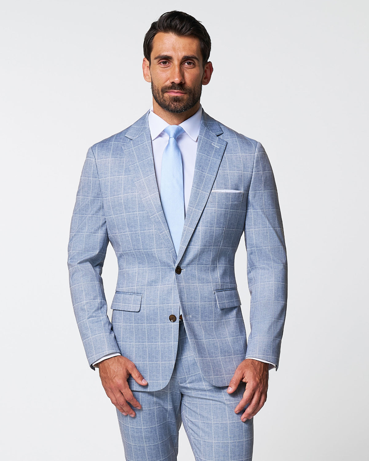 Athletic Fit Stretch Suit - Ice Light Blue Windowpane