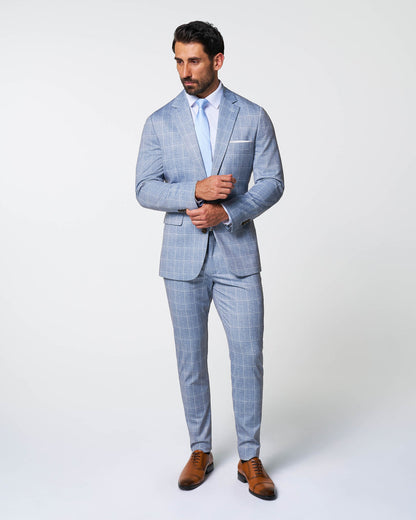Athletic Fit Stretch Suit - Ice Light Blue Windowpane