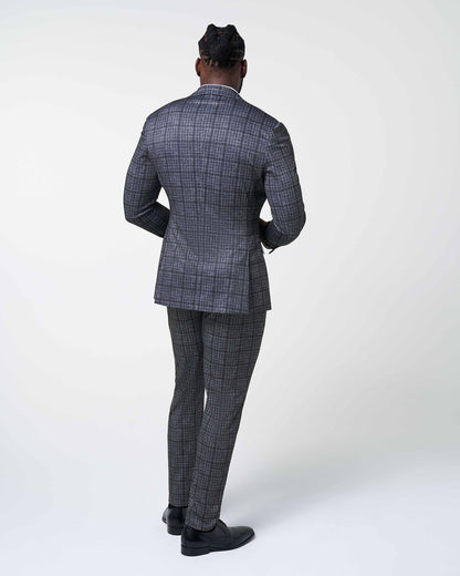 Athletic Fit Stretch Suit - Iron Grey & Charcoal Plaid