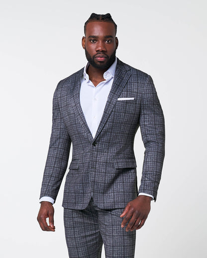 Athletic Fit Stretch Suit - Iron Grey & Charcoal Plaid