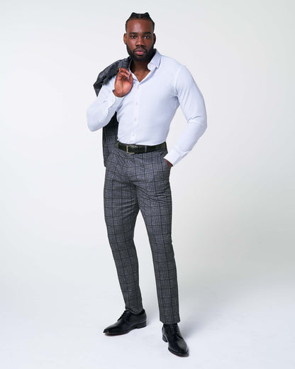 Athletic Fit Stretch Suit - Iron Grey & Charcoal Plaid