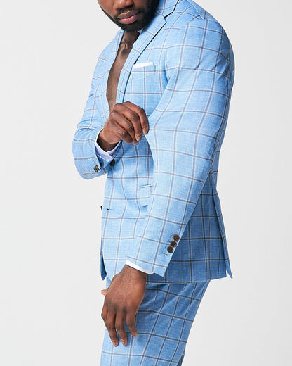 Athletic Fit Stretch Suit - Light Blue and Brown Big Windowpane