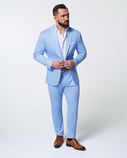 Athletic Fit Stretch Suit - Light Blue Mini Houndstooth
