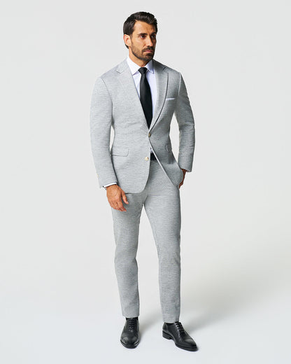 Athletic Fit Stretch Wool Suit - Light Grey with White Mini Stripe