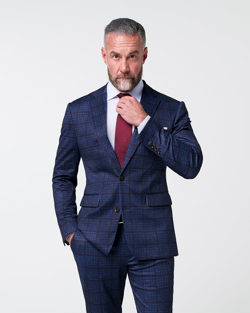 Athletic Fit Stretch Suit - Navy & Maroon Windowpane