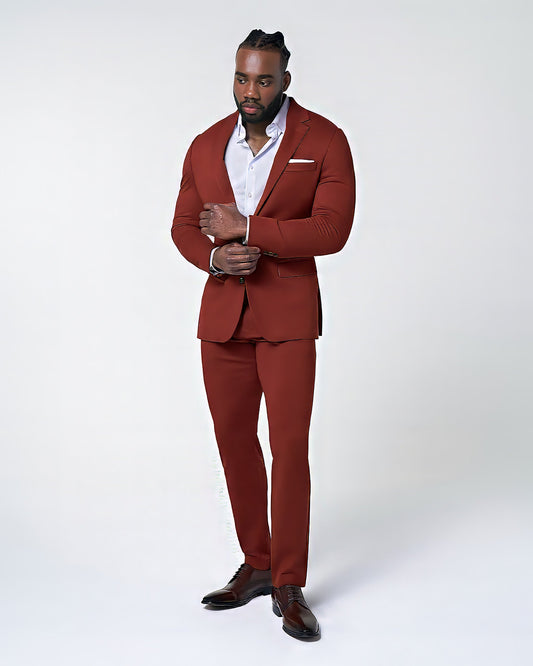 Athletic Fit Stretch Suit - Solid Brick
