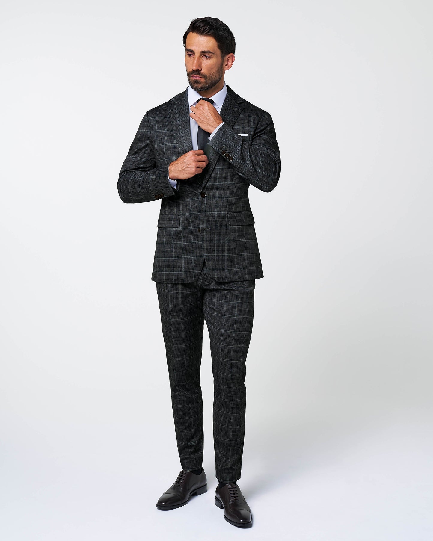 Athletic Fit Stretch Suit - Stone Grey Plaid
