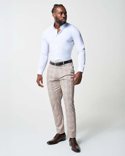 Athletic Fit Stretch Suit - Tan and Blue Plaid