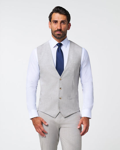 Athletic Fit Stretch Suit Vest - Lightweight Heathered Light Grey