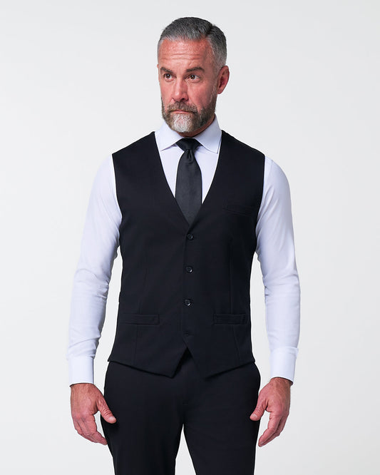 Athletic Fit Stretch Suit Vest - Black