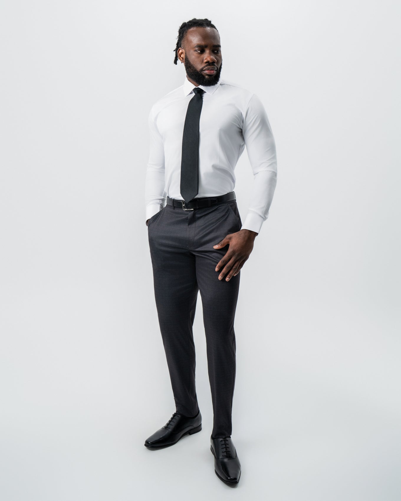 Athletic Fit Stretch Suit - Black and Charcoal Plaid