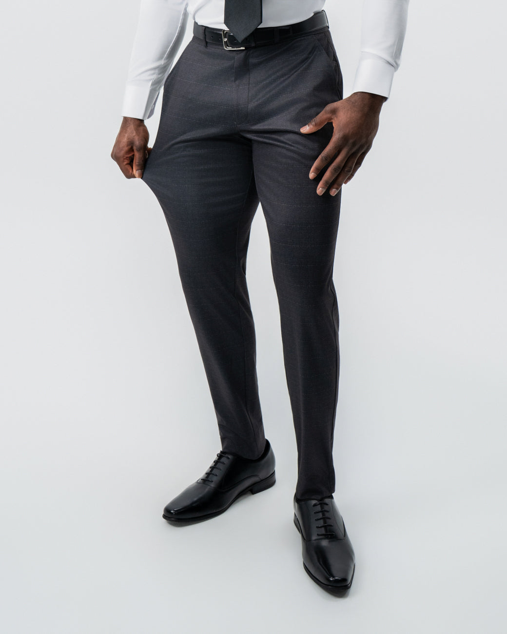 Athletic Fit Stretch Suit - Black and Charcoal Plaid